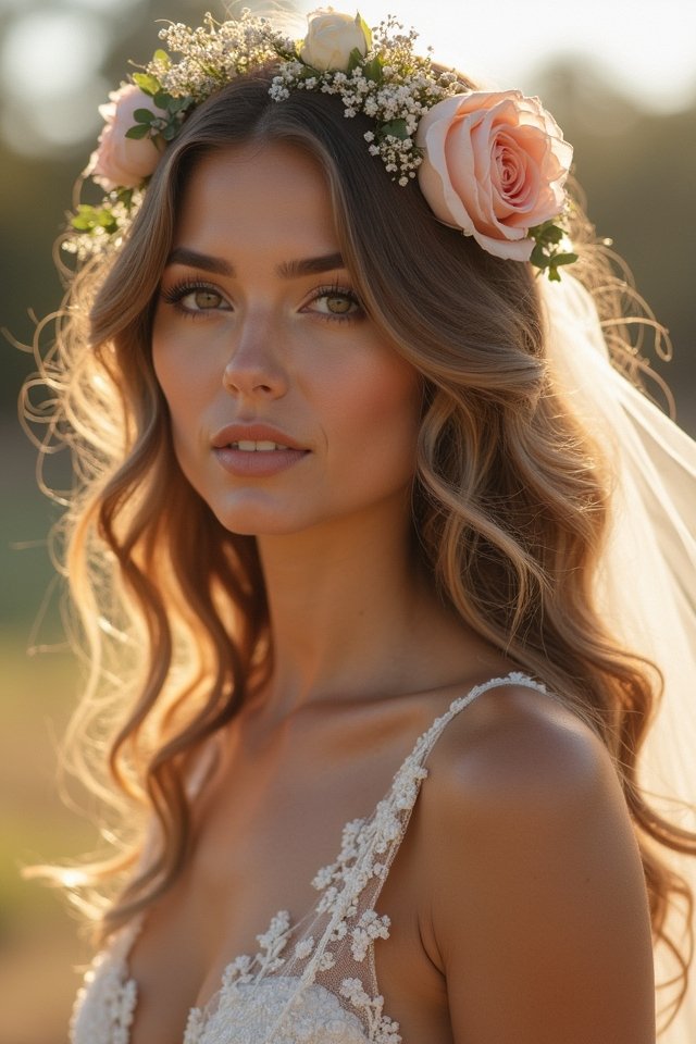 loose waves with flowers