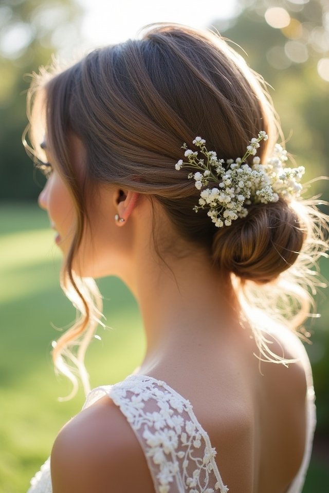 low ponytail with flowers
