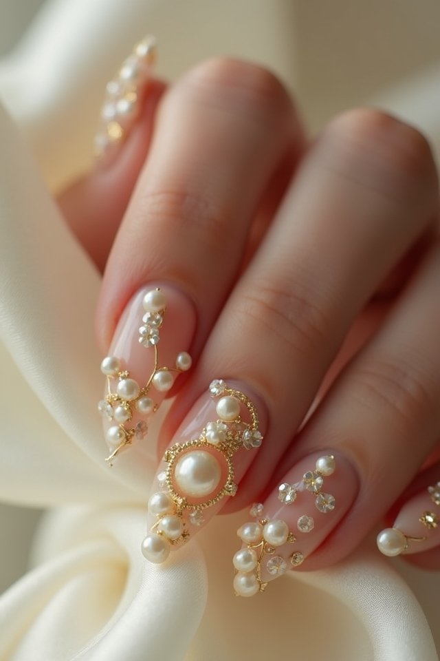 luxe gold pearl nails