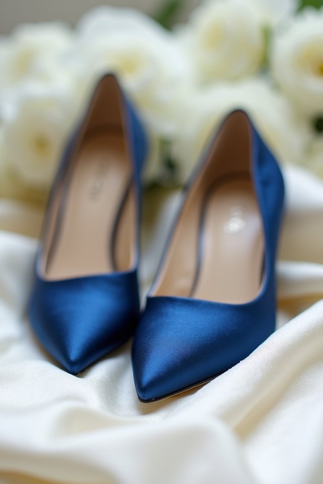 luxurious blue satin heels