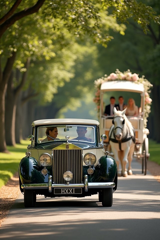 luxurious helicopter and vintage cars