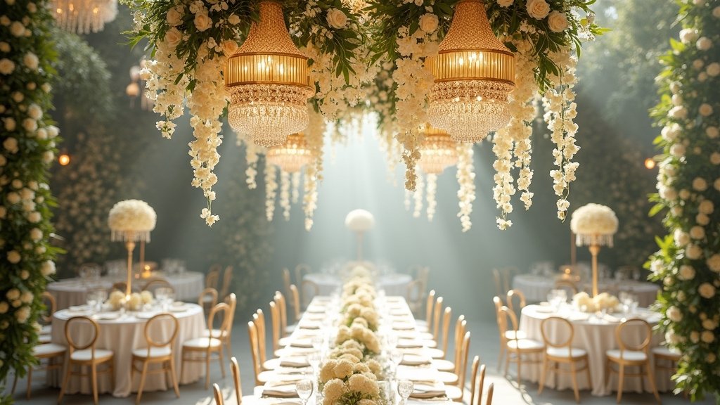 luxurious wedding hanging flowers