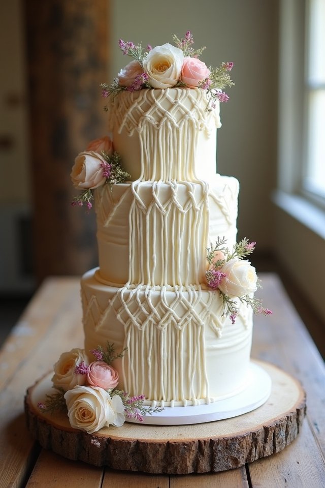 macrame inspired vintage wedding cake