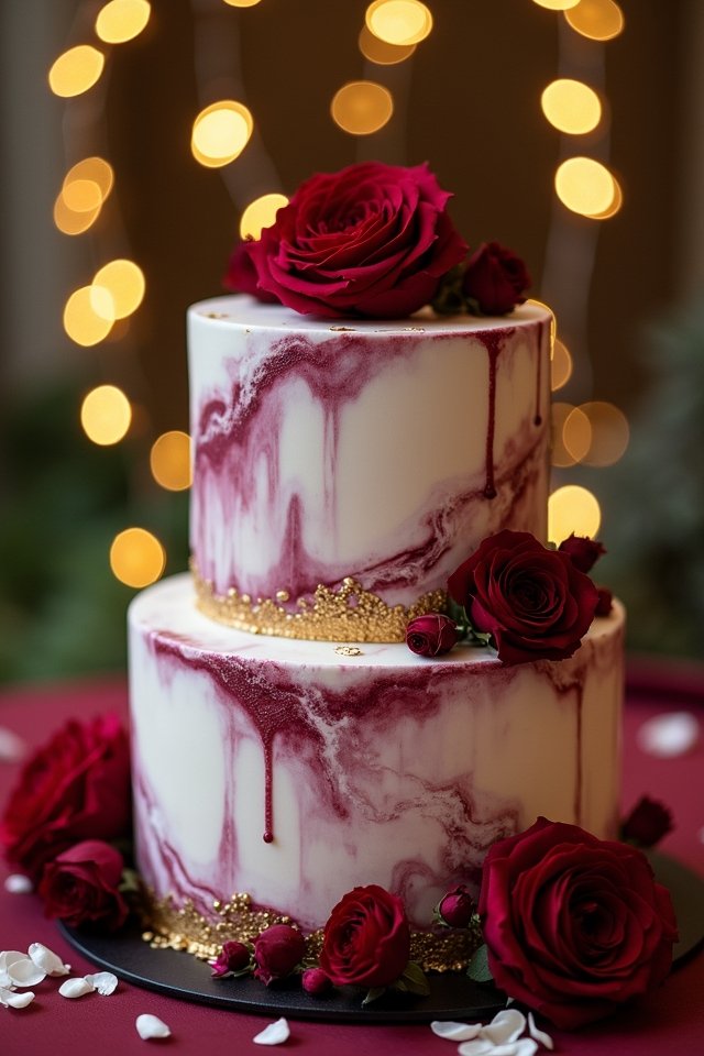 marbled burgundy and white