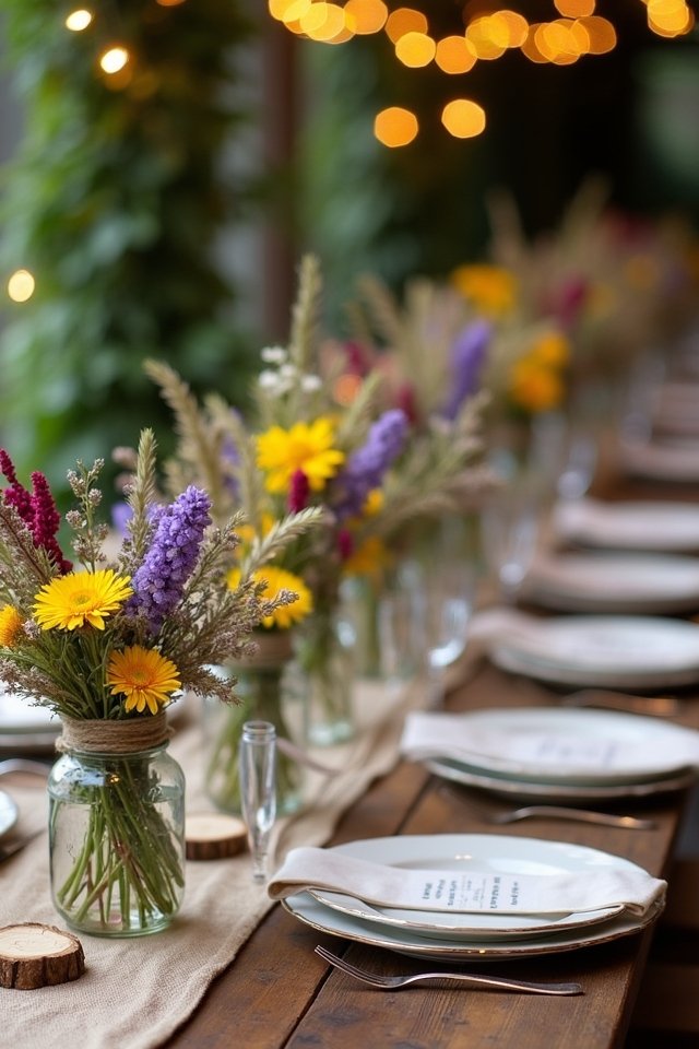mason jars with wildflowers