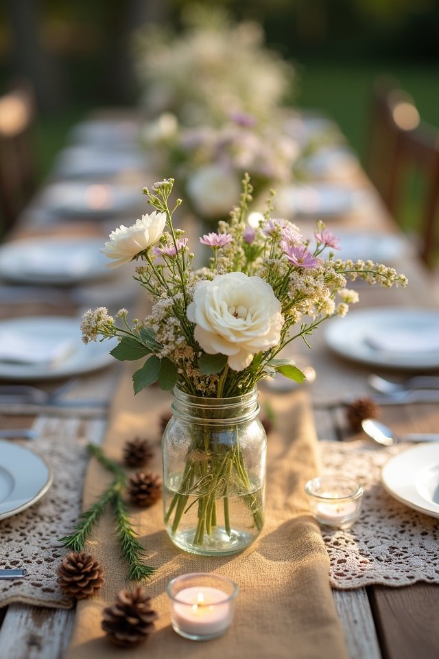 mason jars with wildflowers