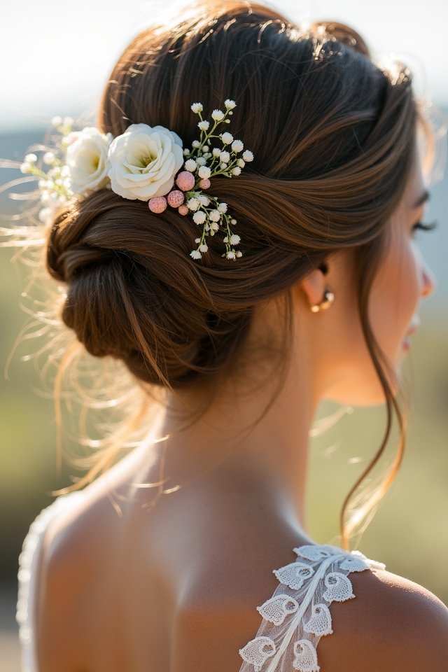 messy bun floral elegance