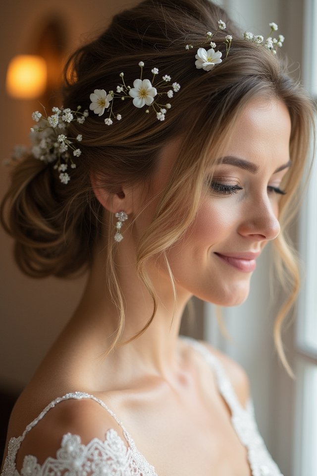 messy bun with accessories