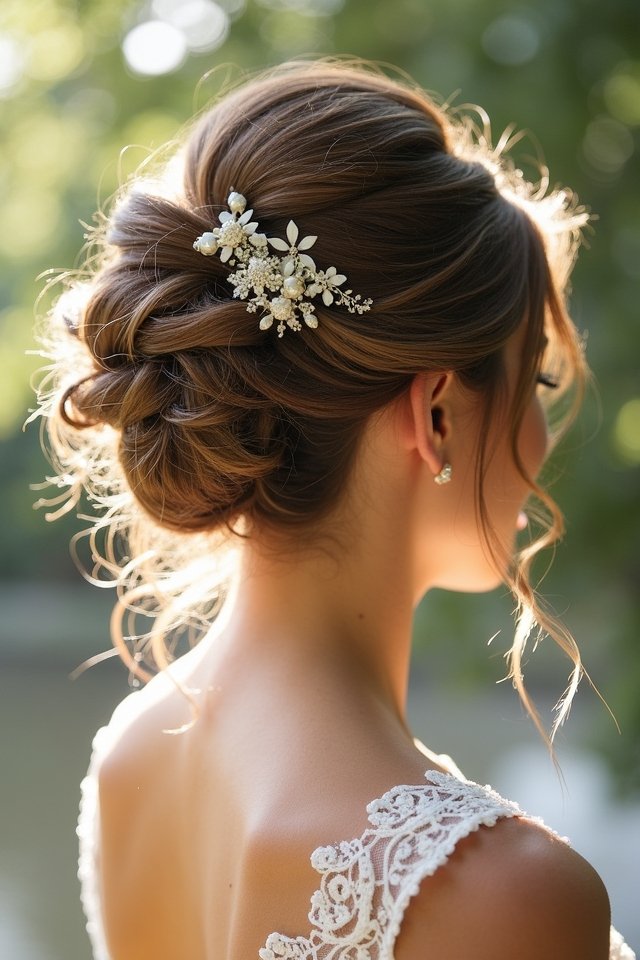 messy bun with accessories