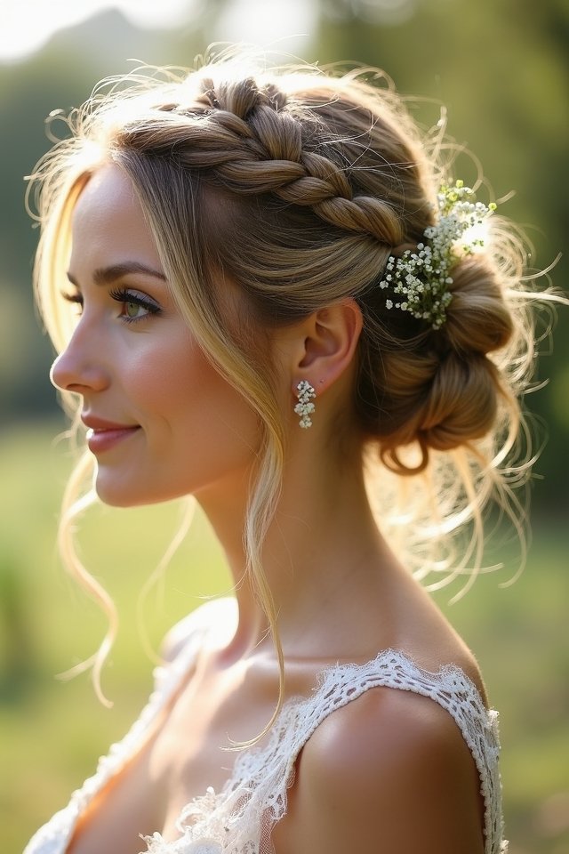 messy bun with braids