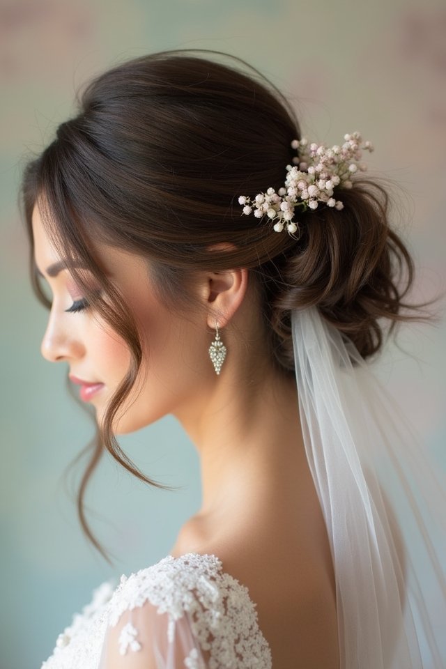 messy bun with tulle