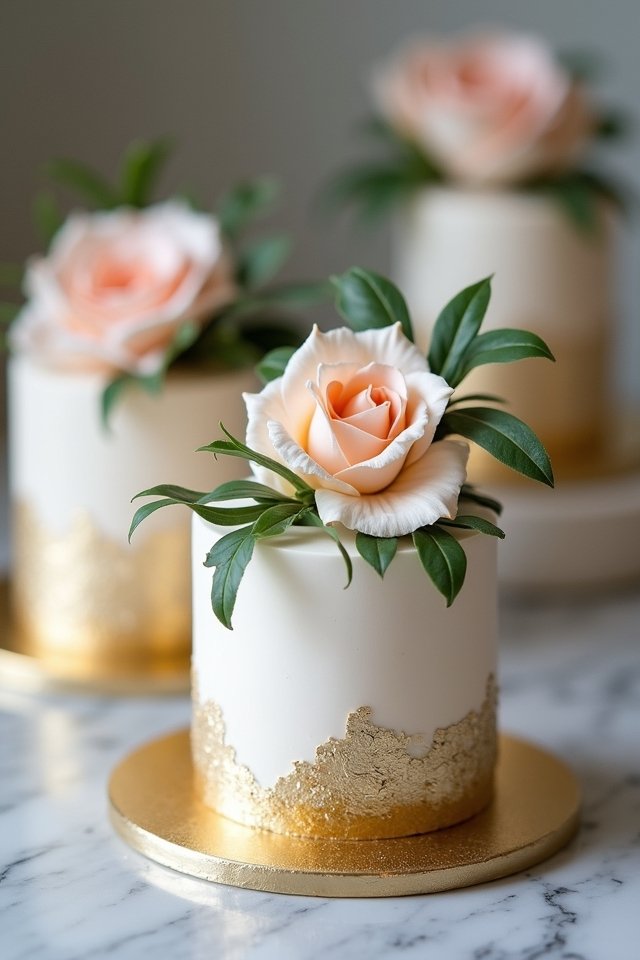 metallic cake with flowers