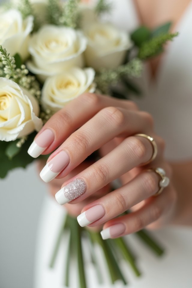 minimalist glitter wedding nails
