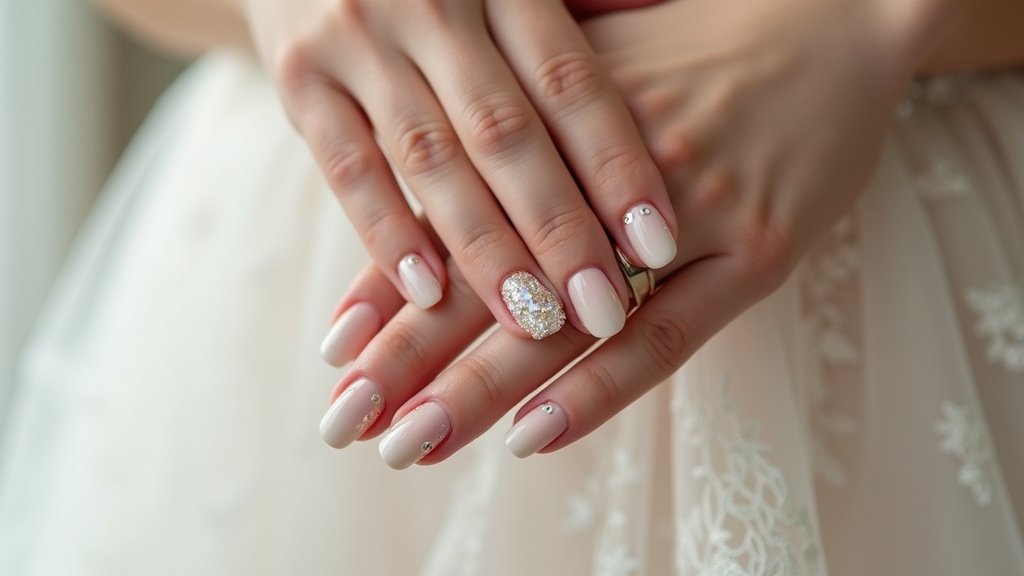 minimalist pearl bridal nails
