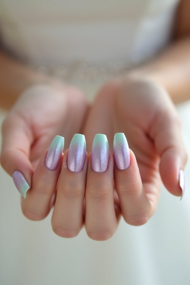 mint green lilac ombre nails