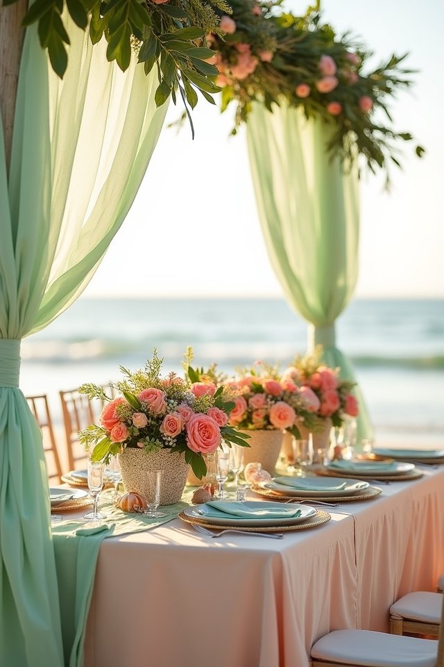 mint green peach wedding