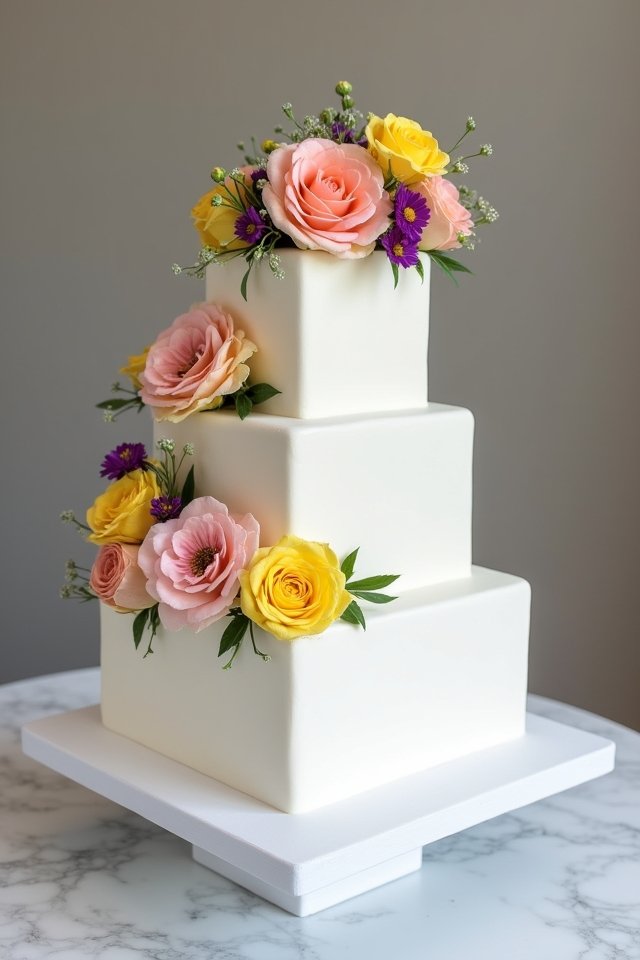 modern cake with florals