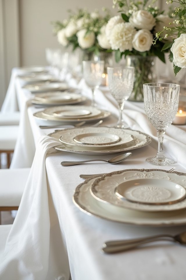 monochromatic textured wedding tablescape