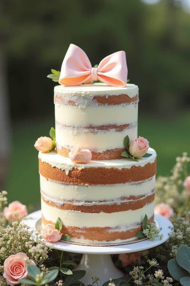 naked cake with bows