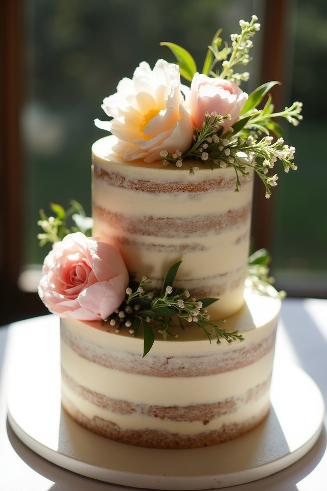 naked cake with flowers