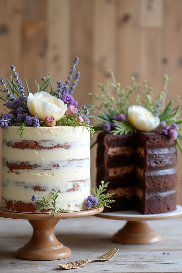 naked cakes with floral accents