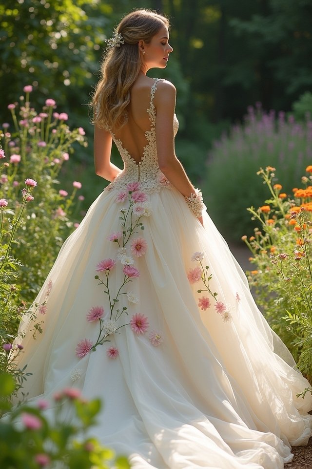 nature inspired wedding gown details