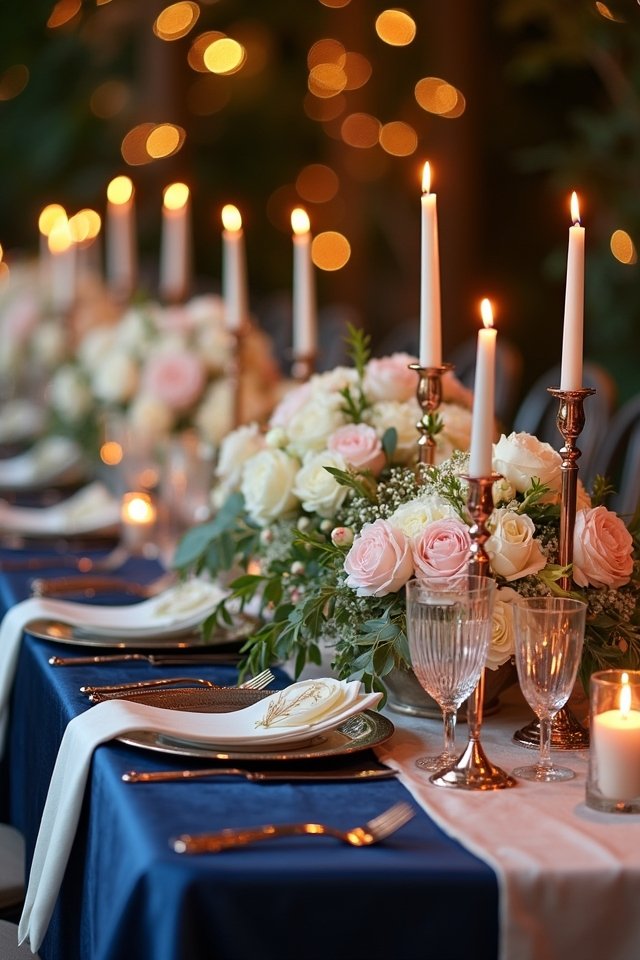 navy blue and rose gold elegance