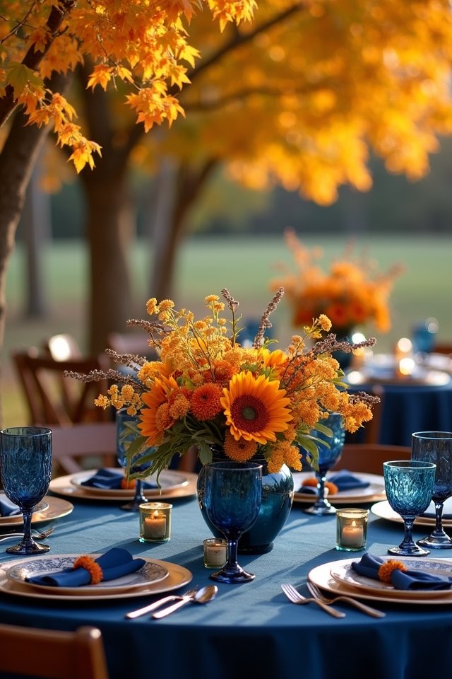 navy blue marigold wedding elegance