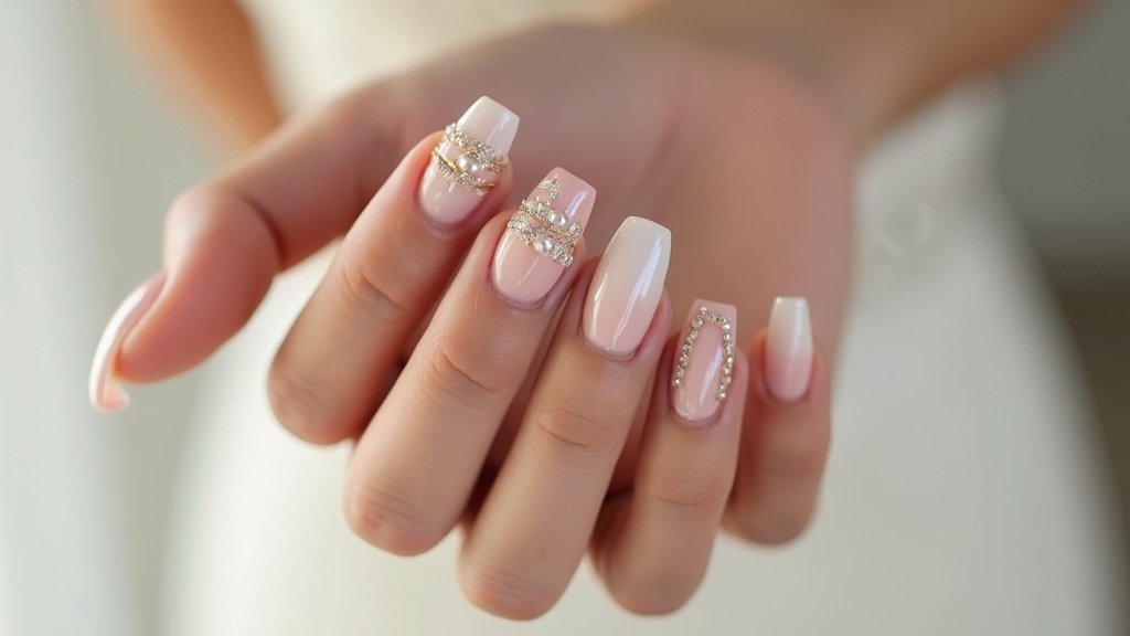 neutral ombre wedding nails