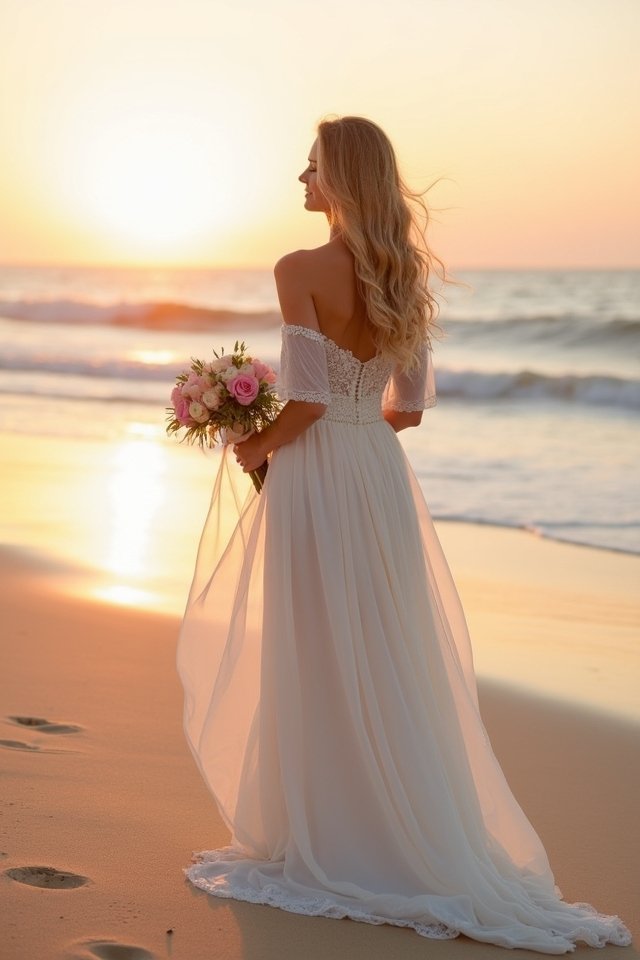 off shoulder beach wedding elegance