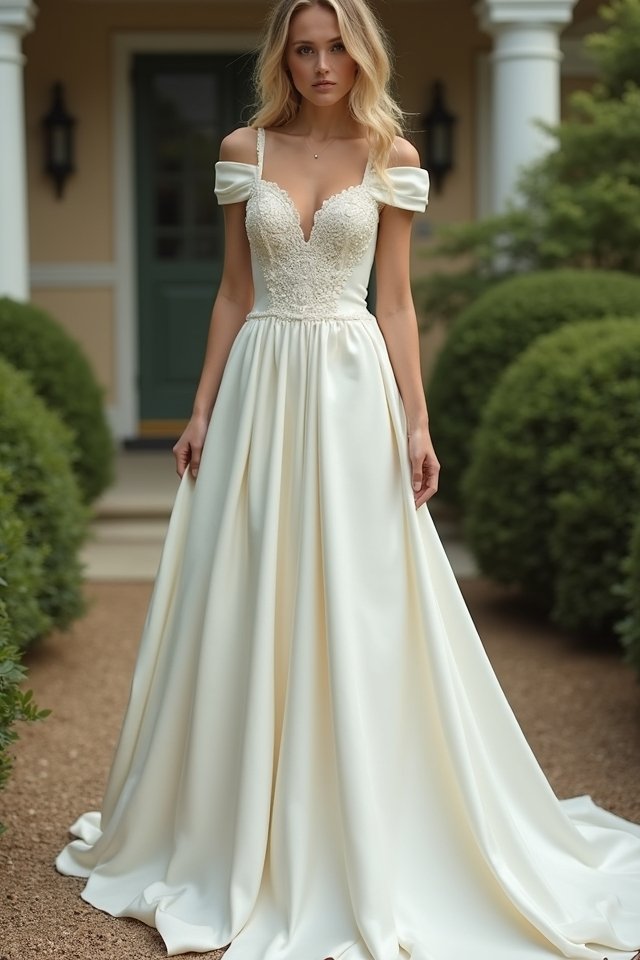 off shoulder gown with flair