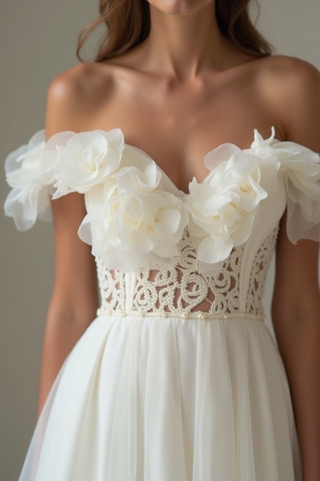 off shoulder ruffled bridal elegance