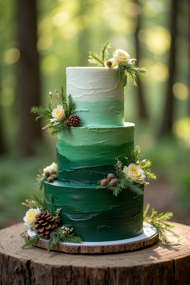 ombre forest themed wedding cake