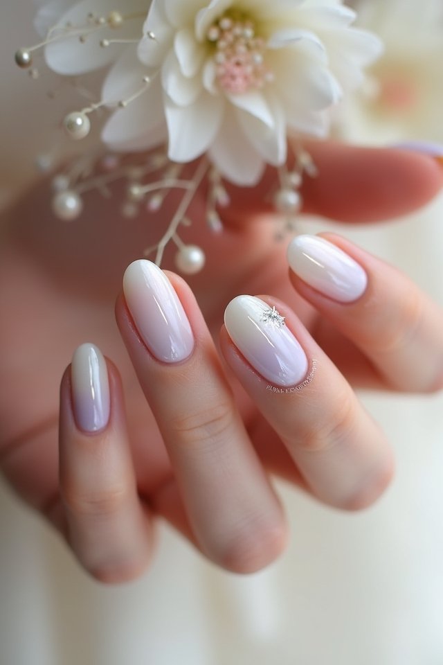 ombre pearl bridal nails