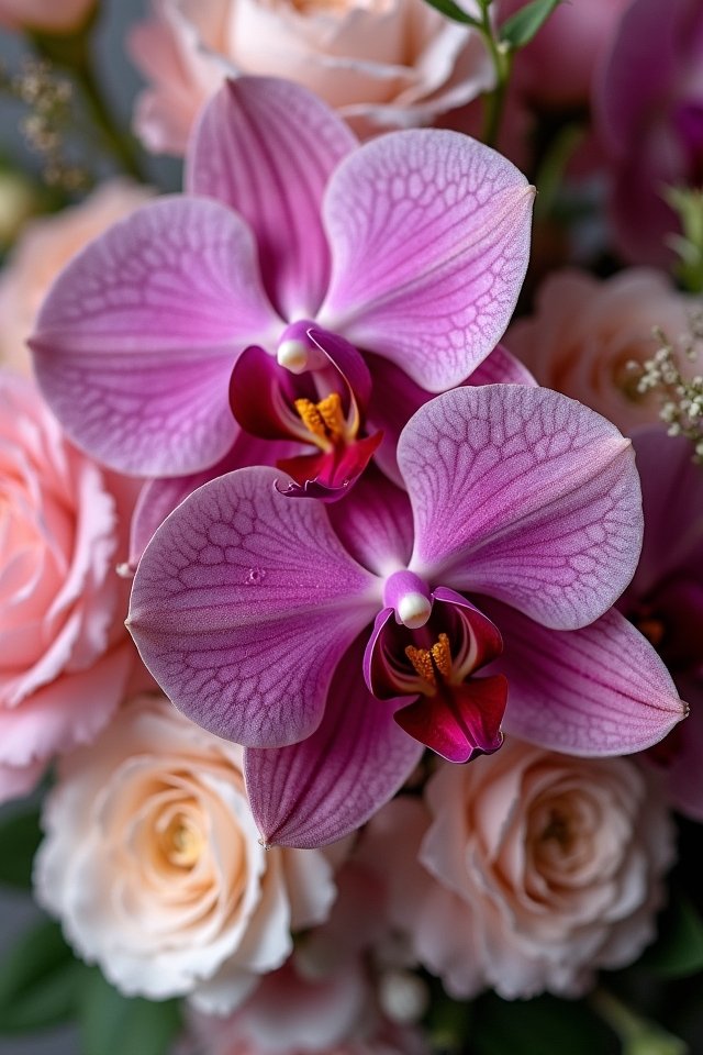orchids and ranunculus bouquet