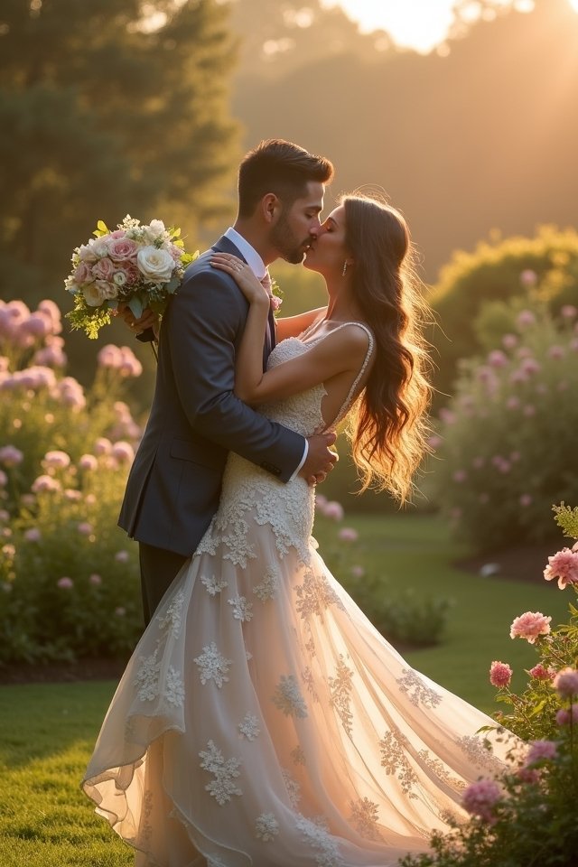 passionate dip kiss moment