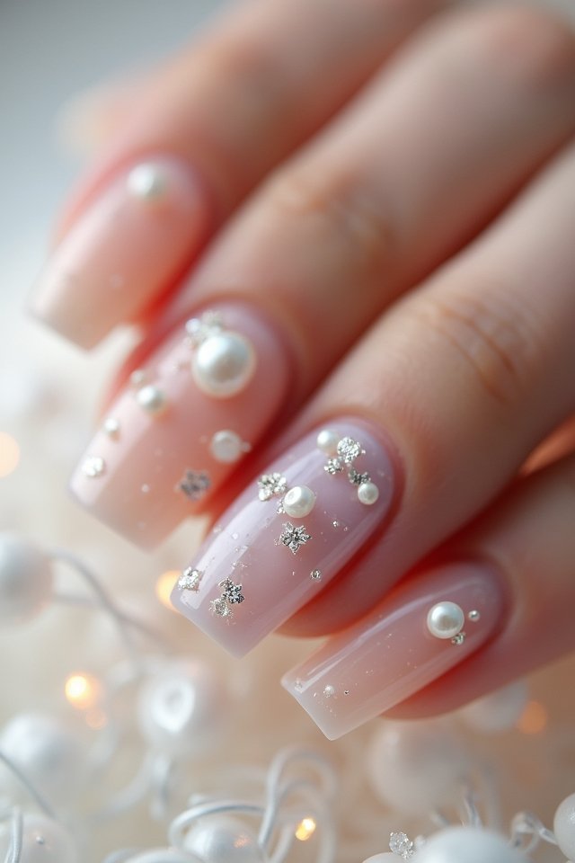 pastel nails with pearl overlays