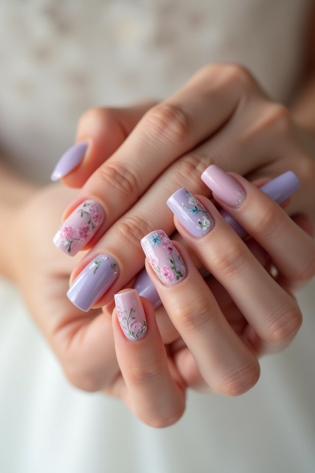 pastel ombre floral nails