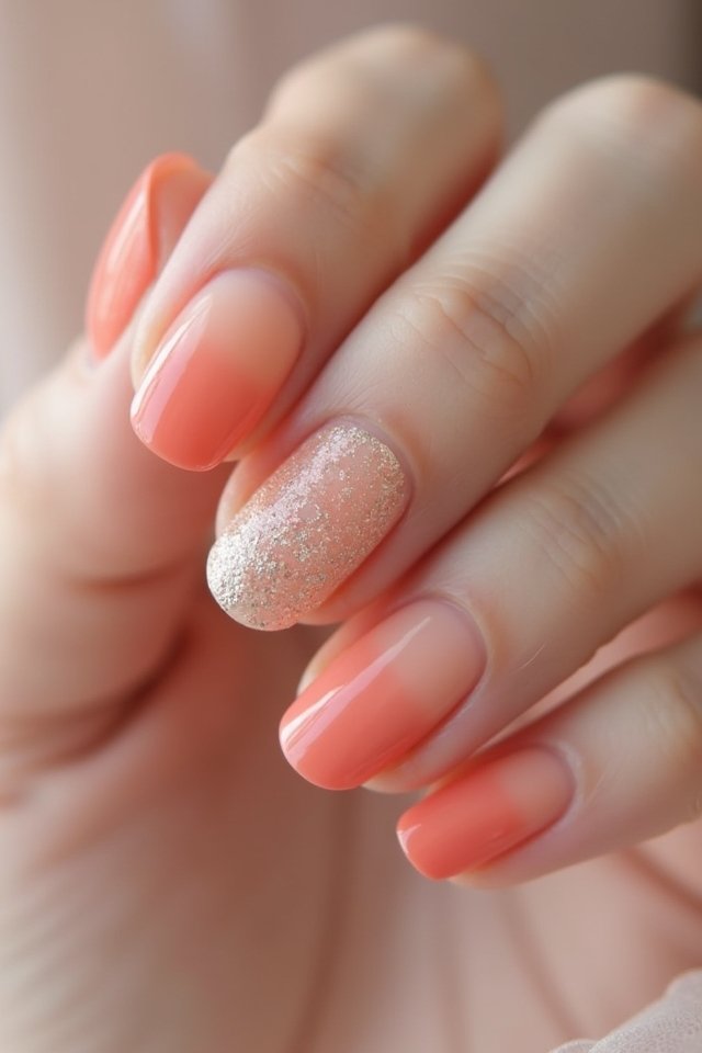 peachy ombre with glitter
