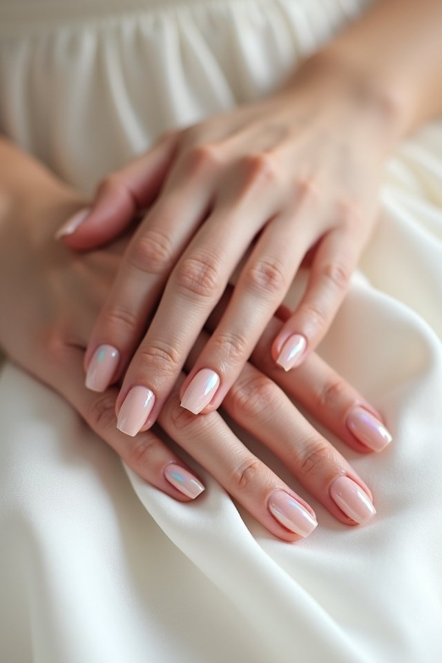 pearlescent wedding day nails