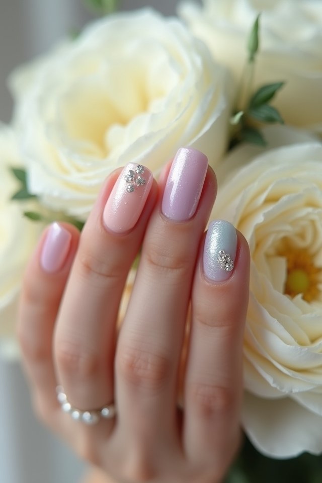 pearlized pastel engagement manicure