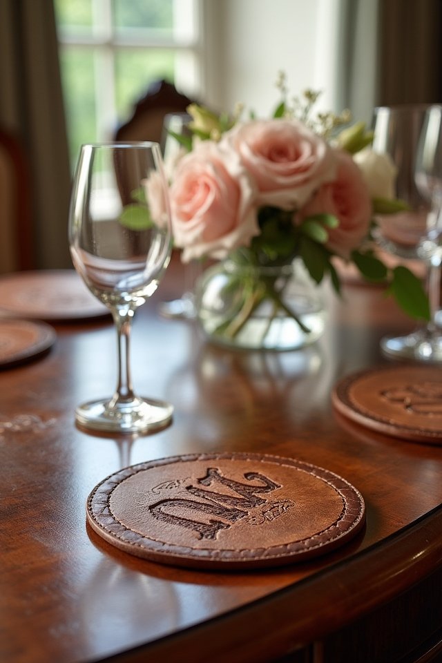 personalized elegant leather coasters