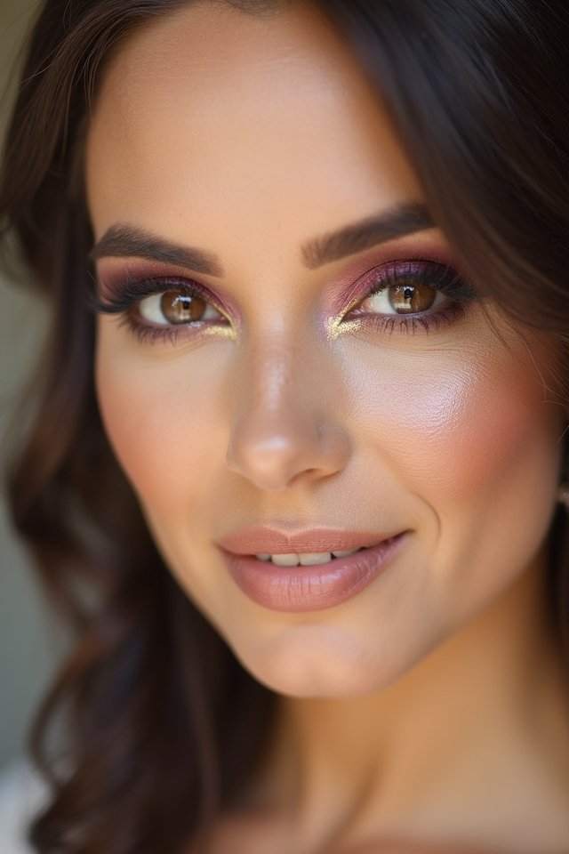 plum and gold bridal look