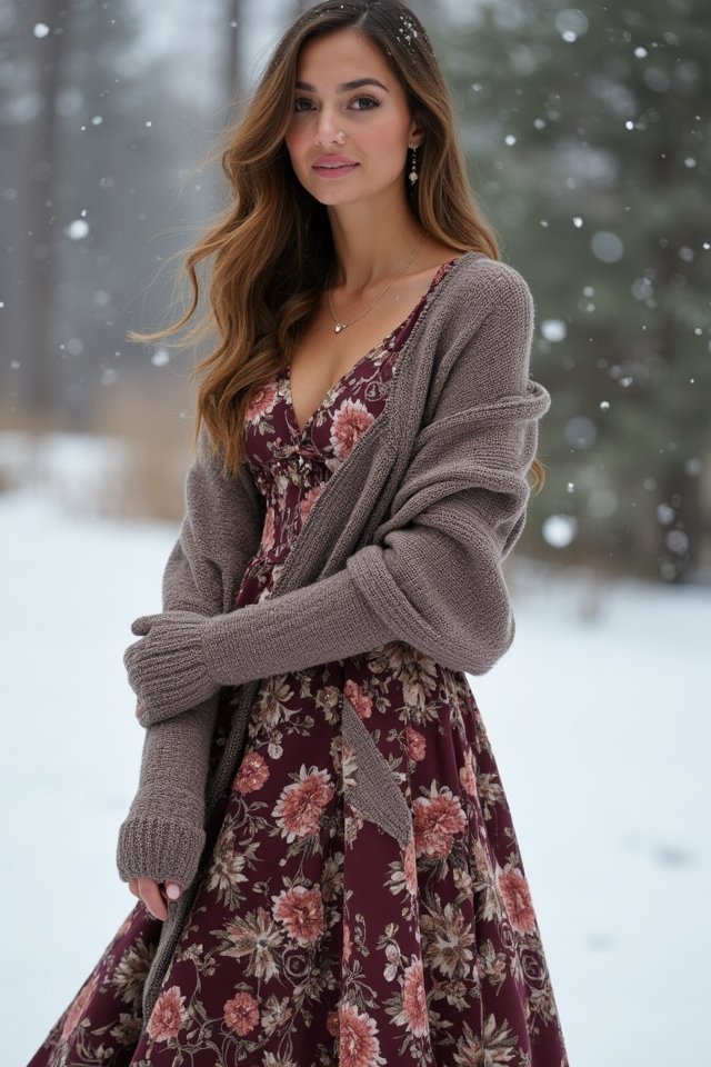 printed long sleeve winter elegance
