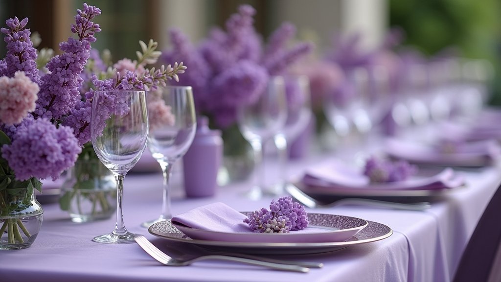 purple floral table settings