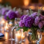 purple flower reception centerpieces