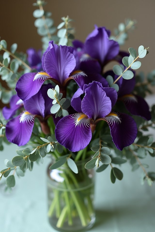 purple iris eucalyptus display