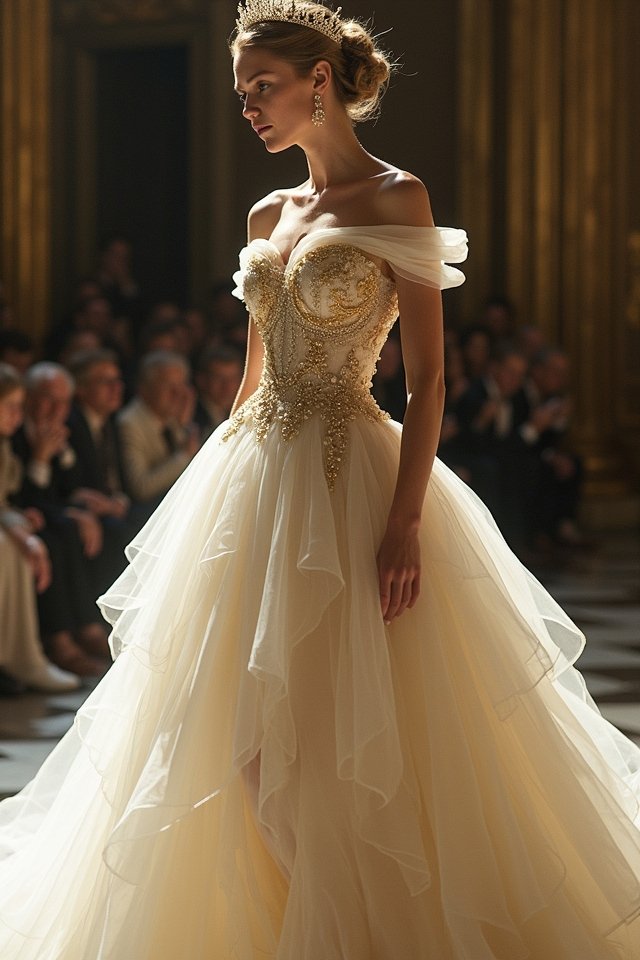 regal wedding dress details