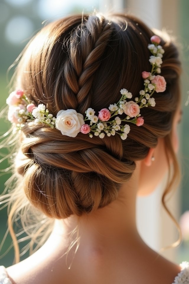 romantic braided floral updo