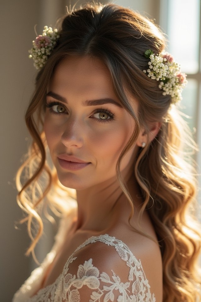 romantic bridal half up hairstyle